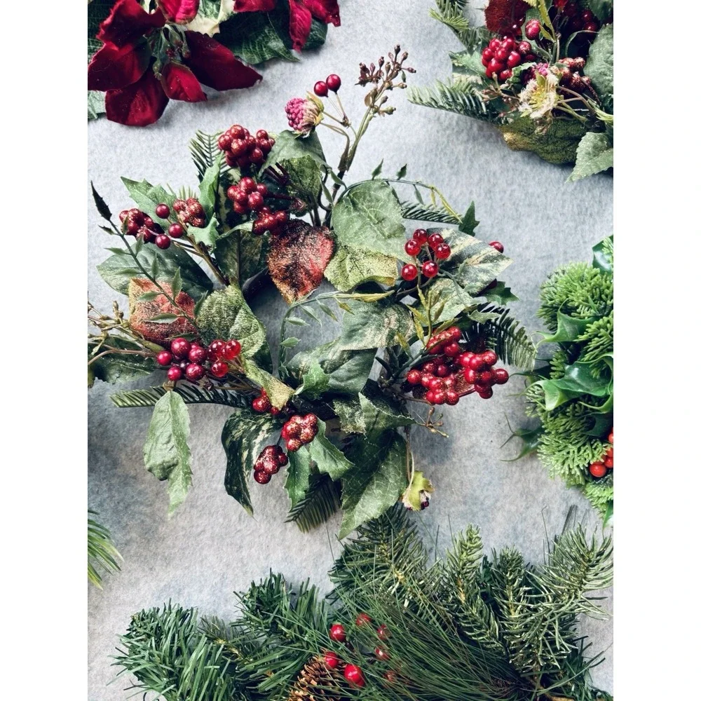 Vintage Lot MCM Plastic Christmas Candle Wreath Rings & Decor -Holly Berries